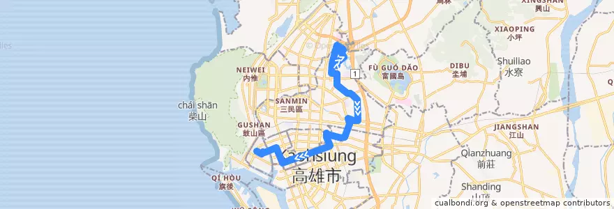 Mapa del recorrido 77路(往程) de la línea  en 高雄市.
