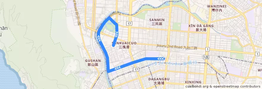 Mapa del recorrido 紅27(往程) de la línea  en 三民區.