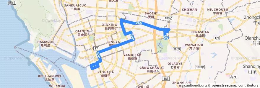 Mapa del recorrido 紅21(往程) de la línea  en 가오슝시.