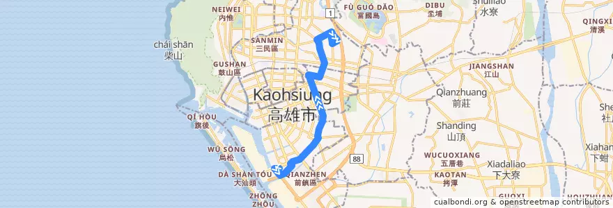 Mapa del recorrido 37路(往程) de la línea  en Гаосюн.