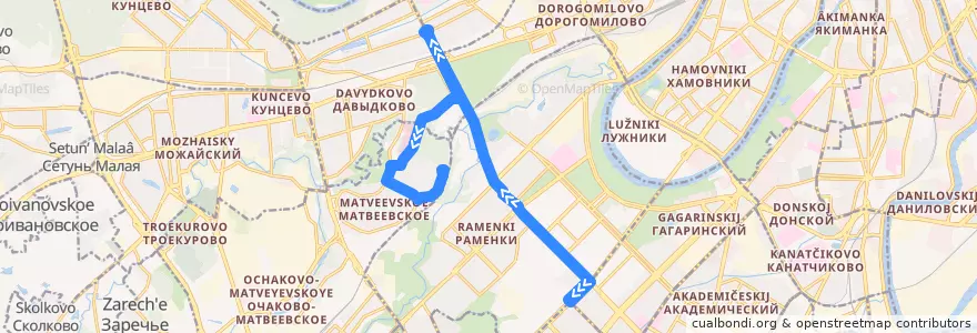 Mapa del recorrido Автобус 260: метро "Университет" - Матвеевское de la línea  en Западный административный округ.