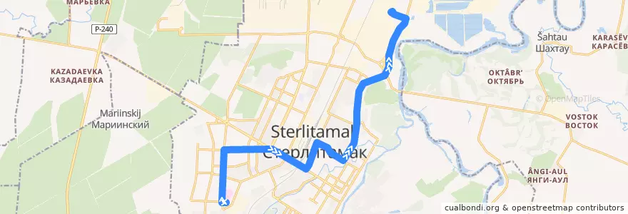 Mapa del recorrido Троллейбус №7: Больничный городок - Бариевое производство de la línea  en городской округ Стерлитамак.