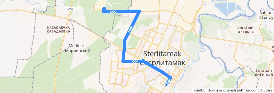 Mapa del recorrido Троллейбус №5а: Колхозный рынок - Новая ТЭЦ de la línea  en Bashkortostán.