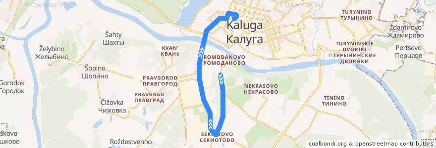 Mapa del recorrido Автобус №27: Ромодановские дворики -> Рынок de la línea  en городской округ Калуга.
