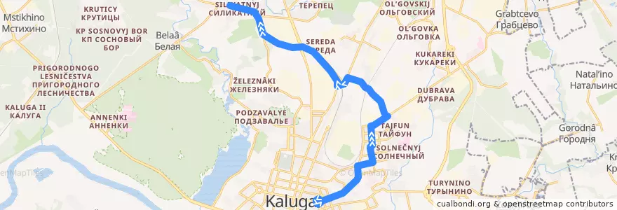 Mapa del recorrido Автобус №86: Площадь Победы -> Зерновая -> Силикатный de la línea  en городской округ Калуга.