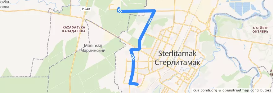 Mapa del recorrido Троллейбус №11: Новая ТЭЦ - Больничный городок de la línea  en Башкортостан.