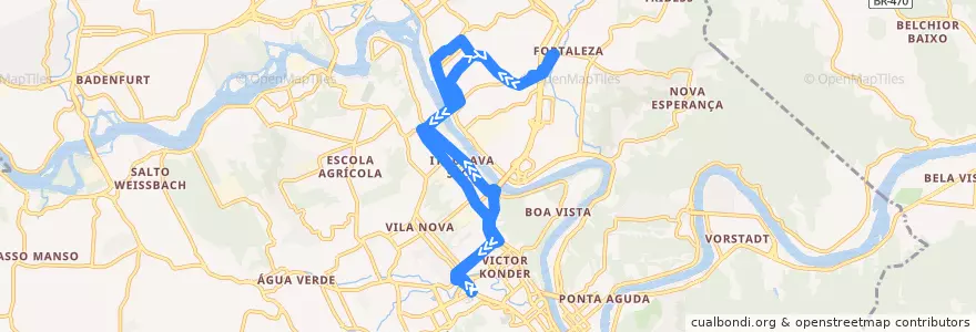 Mapa del recorrido 25 de Julho de la línea  en بلوميناو.