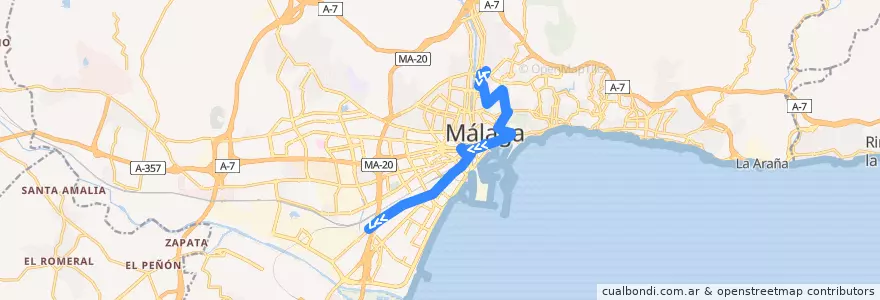 Mapa del recorrido Línea 1 de la línea  en مالقة.