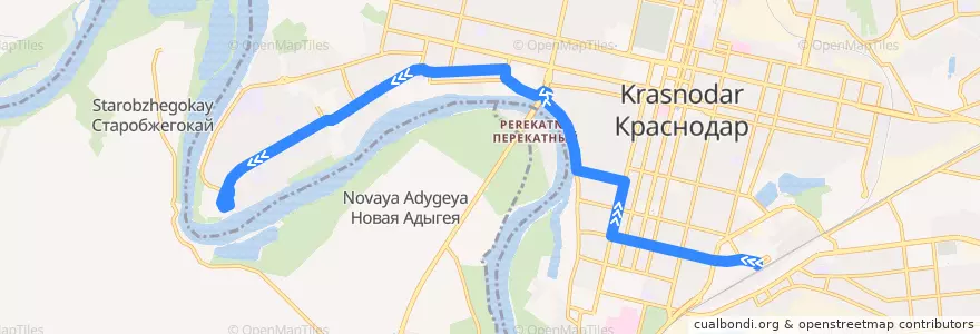 Mapa del recorrido Троллейбус №8. Краснодар-1 - ЮМР de la línea  en городской округ Краснодар.
