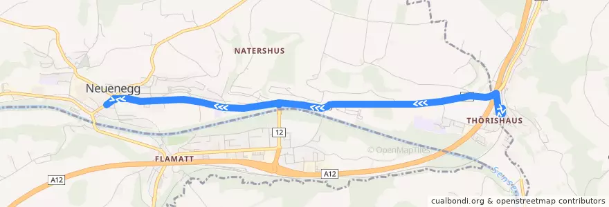 Mapa del recorrido Bus 130 Thörishaus, Dorf - Neuenegg, Dorfzentrum de la línea  en Neuenegg.