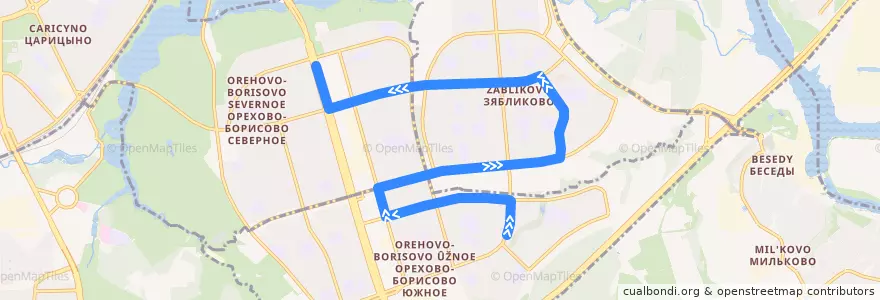 Mapa del recorrido Автобус 287: 14-й микрорайон Орехова-Борисова - 7-й микрорайон Орехова-Борисова de la línea  en Южный административный округ.