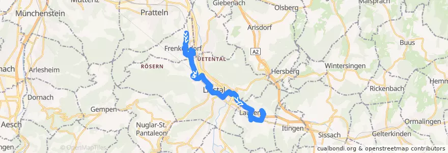 Mapa del recorrido Bus 78: Frenkendorf, Friedhof => Lausen, Stutz de la línea  en Bezirk Liestal.