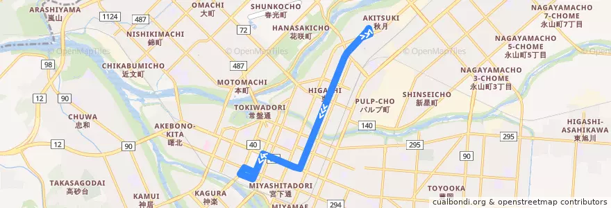 Mapa del recorrido [7]新富線 de la línea  en 旭川市.