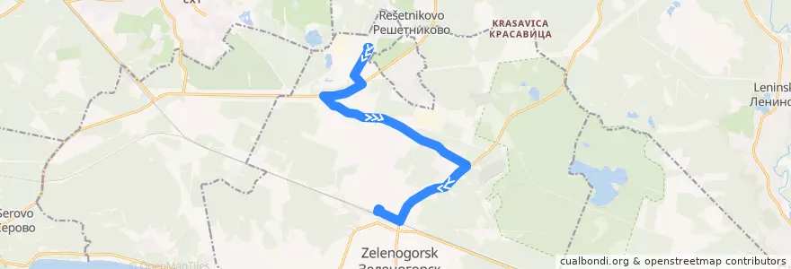 Mapa del recorrido Автобус № 321: Решетниково => Зеленогорск, вокзал de la línea  en Зеленогорск.