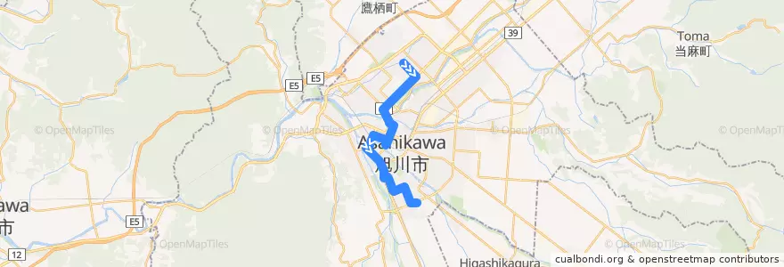 Mapa del recorrido [81]末広・医大線 de la línea  en 旭川市.