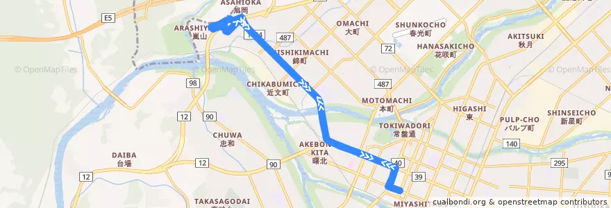 Mapa del recorrido [3]1条8丁目・近文線 de la línea  en 上川総合振興局.