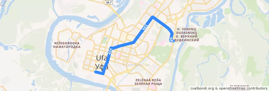 Mapa del recorrido Троллейбус № 7: Трамплин => Башдрамтеатр de la línea  en городской округ Уфа.
