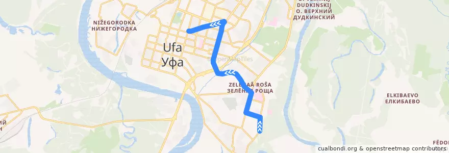 Mapa del recorrido Троллейбус № 21: Белореченский микрорайон => Центральный Рынок de la línea  en ウファ管区.