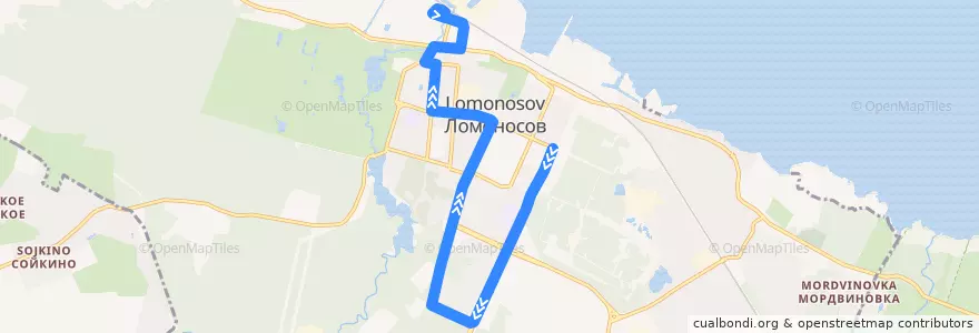Mapa del recorrido Автобус № 3Ал: Ораниенбаумский проспект => вокзал de la línea  en Ломоносов.