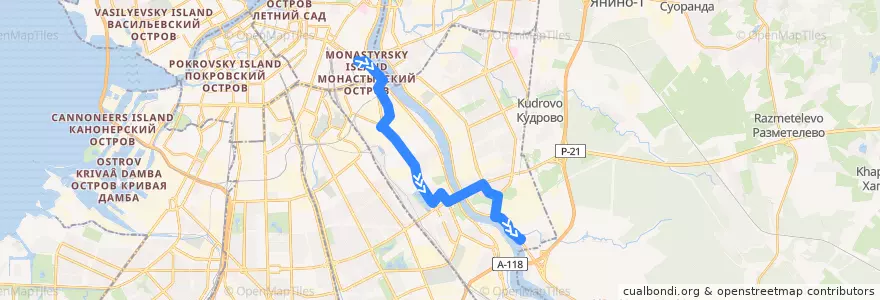 Mapa del recorrido Автобус № 8: площадь Александра Невского => АО "Приневское" de la línea  en Невский район.