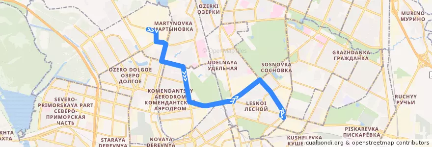 Mapa del recorrido Автобус № 9: Автобусный парк № 2 => площадь Мужества de la línea  en Sankt Petersburg.
