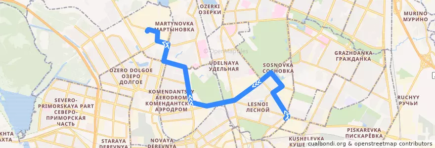 Mapa del recorrido Автобус № 9: площадь Мужества => Автобусный парк № 2 de la línea  en Санкт-Петербург.