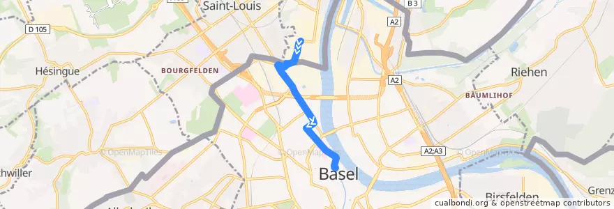 Mapa del recorrido 603 : Village-Neuf Paix → Bâle Schifflände de la línea  en .