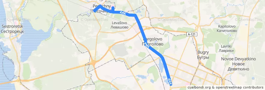 Mapa del recorrido Автобус № 109А: метро "Озерки" => ж. д. станция Песочная de la línea  en Выборгский район.