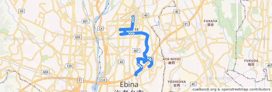 Mapa del recorrido 大谷・杉久保ルート de la línea  en 海老名市.