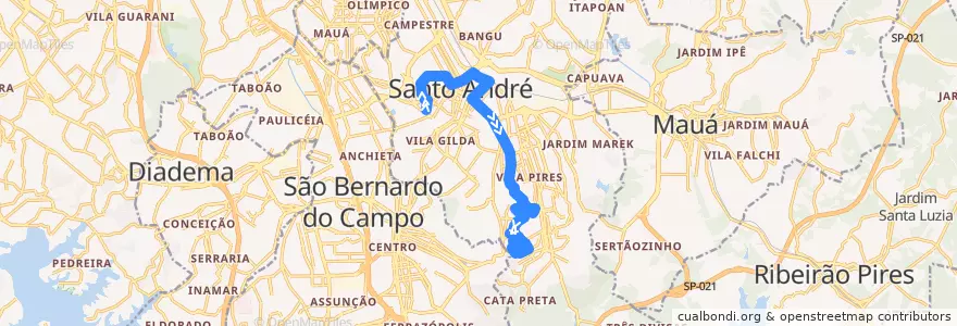 Mapa del recorrido Ônibus B13: Vila Alice => Jardim Aclimação de la línea  en Santo André.