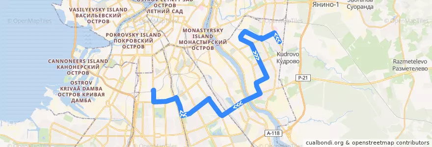 Mapa del recorrido Автобус № 12: улица Подвойского => Рощинская улица de la línea  en Санкт-Петербург.