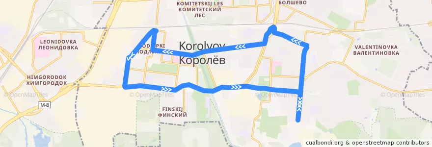 Mapa del recorrido Автобус 1: Силикатная улица => Станция Подлипки-Дачные => Силикатная улица de la línea  en городской округ Королёв.