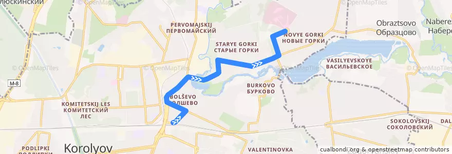Mapa del recorrido Автобус 14: Станция Болшево => Красная Новь de la línea  en городской округ Королёв.