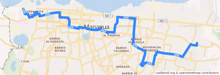 Mapa del recorrido Ruta 101: Las Brisas -> Mercado Mayoreo de la línea  en Managua (Municipio).