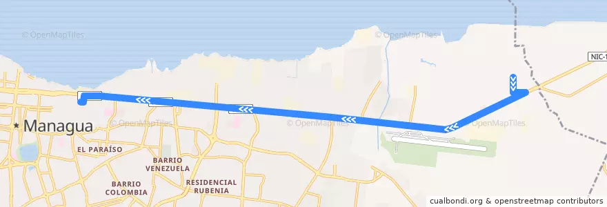 Mapa del recorrido Ruta 266: Zona Franca Las Mercedes -> Mercado Oriental de la línea  en Managua (Municipio).