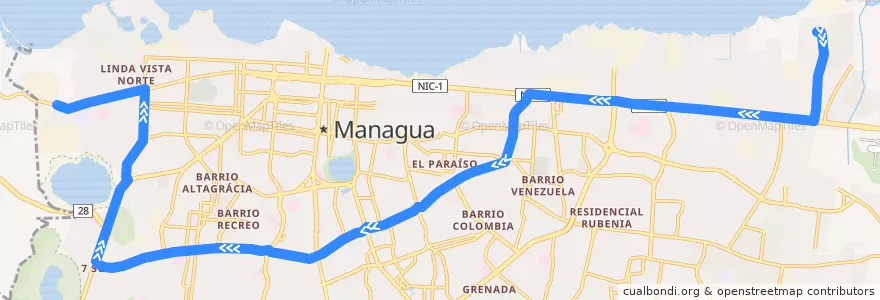 Mapa del recorrido Ruta 114: Villa José Benito Escobar -> Cuesta del Plomo de la línea  en Managua (Municipio).