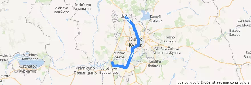Mapa del recorrido Маршрут автобуса №72: "Татаренково - улица Крюкова" de la línea  en Kursk.