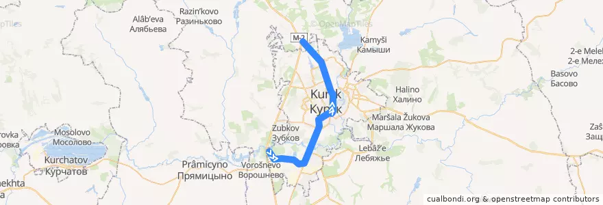 Mapa del recorrido Маршрут автобуса №72: "Улица Крюкова - Татаренково" de la línea  en городской округ Курск.