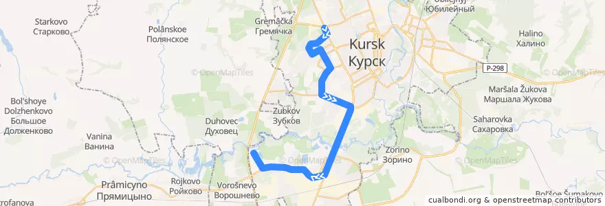 Mapa del recorrido Маршрут автобуса №73: "Хлебозавод - улица Крюкова" de la línea  en Kursk.