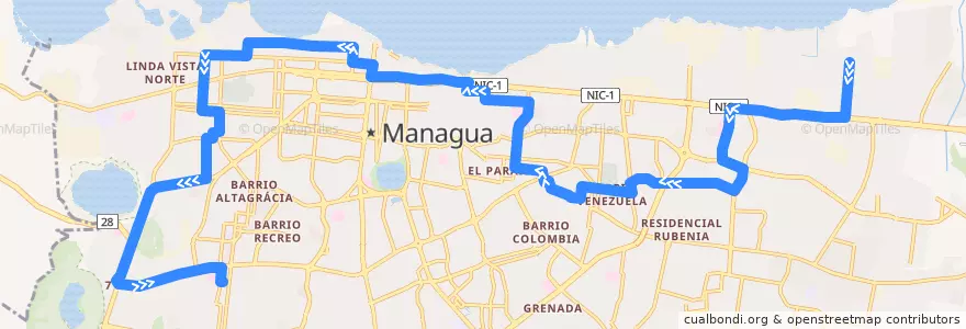 Mapa del recorrido Ruta 6: Barrio Camilo Chamorro -> Colonia Independencia de la línea  en Managua (Municipio).