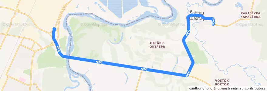 Mapa del recorrido Автобус №15: Шахтау - Сода de la línea  en Башкортостан.