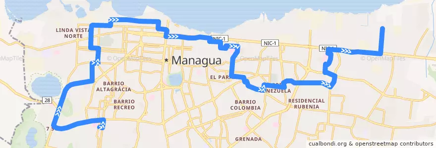 Mapa del recorrido Ruta 6: Colonia Independencia -> Barrio Camilo Chamorro de la línea  en Managua (Municipio).