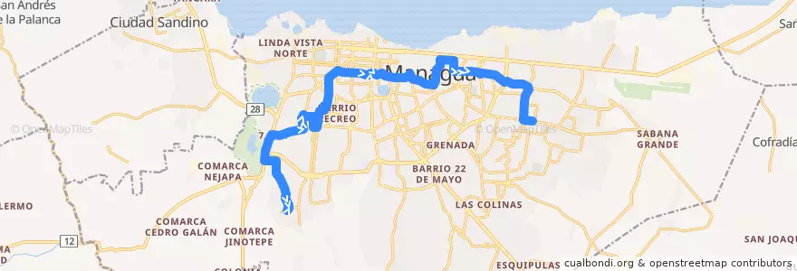 Mapa del recorrido Ruta 154: Camilo Ortega -> Mercado Iván Montenegro de la línea  en Managua (Municipio).