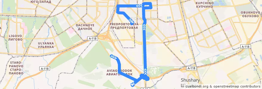 Mapa del recorrido Автобус № 13А: Авиагородок, садоводство => улица Костюшко de la línea  en Московский район.