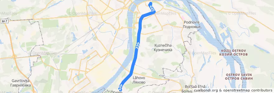 Mapa del recorrido Автобус 1: Автовокзал «Щербинки» => площадь Минина и Пожарского de la línea  en городской округ Нижний Новгород.