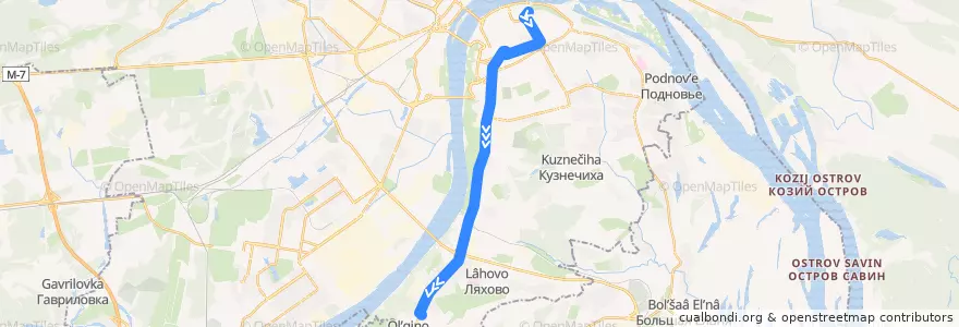 Mapa del recorrido Автобус 1: площадь Минина и Пожарского => Автовокзал «Щербинки» de la línea  en Nizhny Novgorod.
