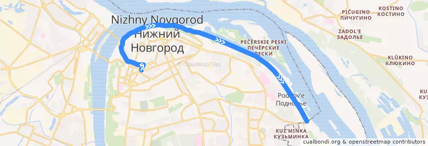 Mapa del recorrido Автобус 5: площадь Горького => Слобода Подновье de la línea  en Stadtkreis Nischni Nowgorod.