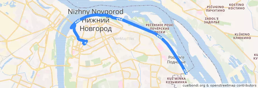 Mapa del recorrido Автобус 5: Слобода Подновье => площадь Горького de la línea  en Nizhny Novgorod.