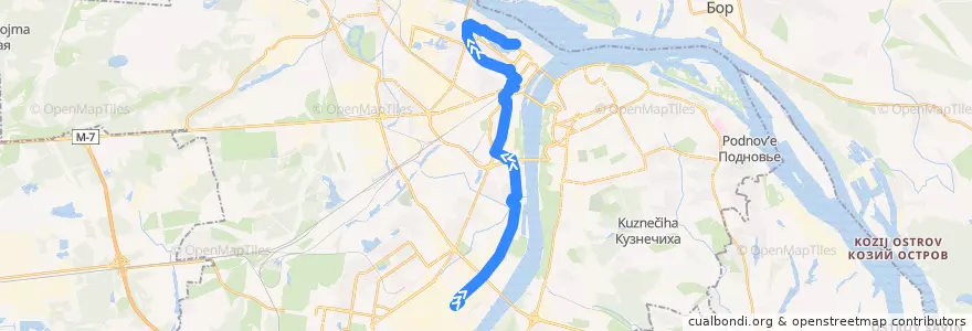 Mapa del recorrido Автобус 7: посёлок Приокский => микрорайон Седьмое Небо de la línea  en ニジニ・ノヴゴロド管区.