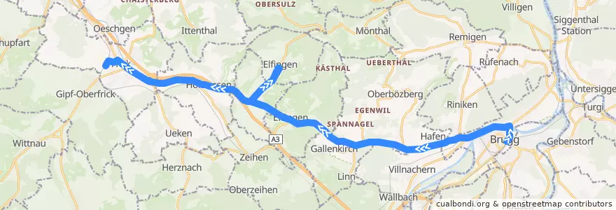 Mapa del recorrido Bus 137: Brugg AG => Elfingen => Frick de la línea  en Aargau.